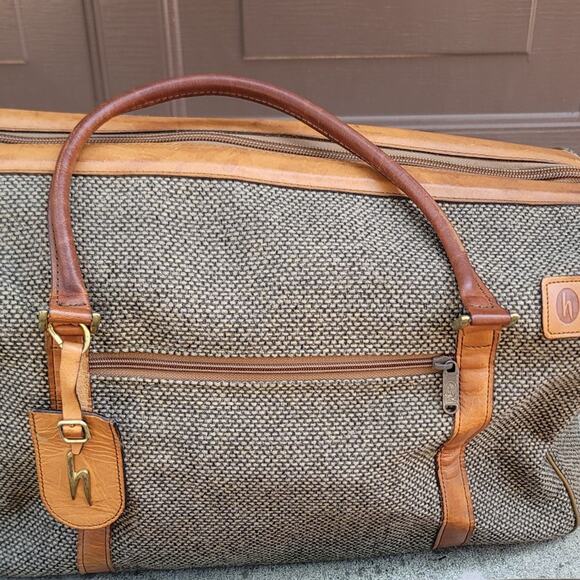 Vtg Hartmann Luggage Tweed Leather Carry On Duffle Bag